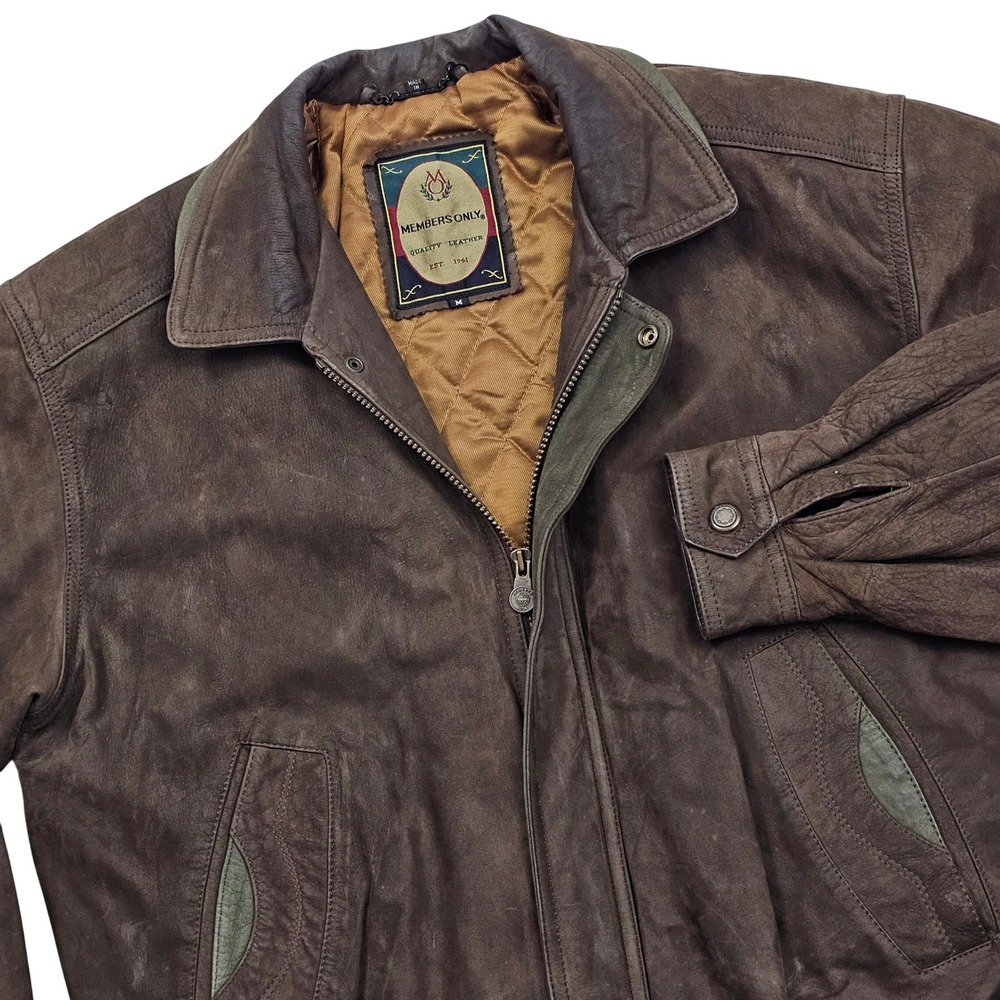 Members Only Bomber Jacket Mens M Brown Leather Quilted Vintage Gorpcore Moto